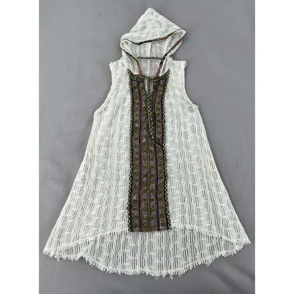 Free People Hooded Tunic‎ Crochet Textured Beach/Coastal/Cowgirl/Boho  Small